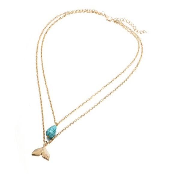 Francesca's Turquoise Whale’s Tale Gold Tiered Necklace Chain Dangle Necklace - Picture 2 of 5